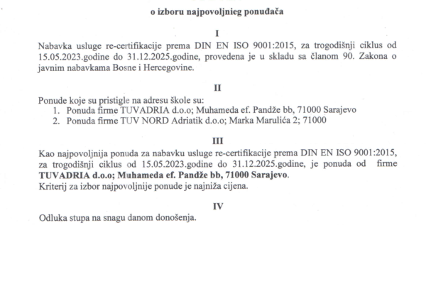 odluka za izbor 2023