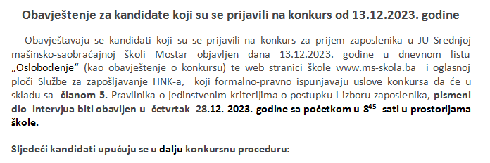 obavjestenje za kadidate 23 24